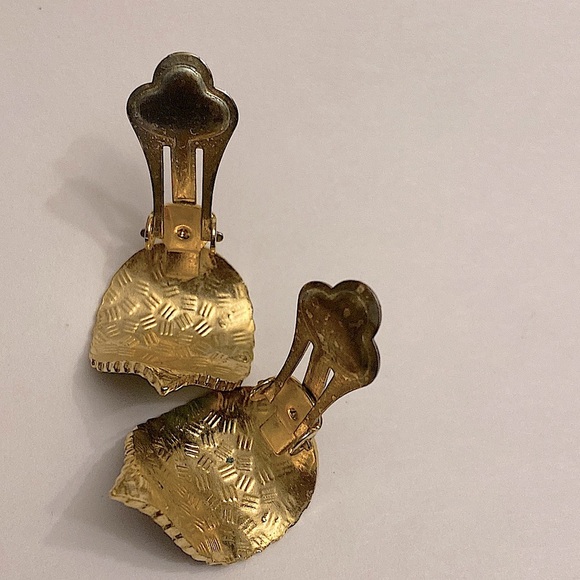 Leaf-Shaped Cloisonné Clip On Earrings Vintage. - Picture 3 of 3